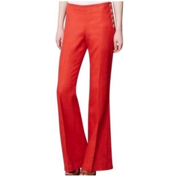 ELEVENSES Women's Red Bootcut Wide Leg Linen Tencel Pants Casual Career  Size 2 - Picture 1 of 12